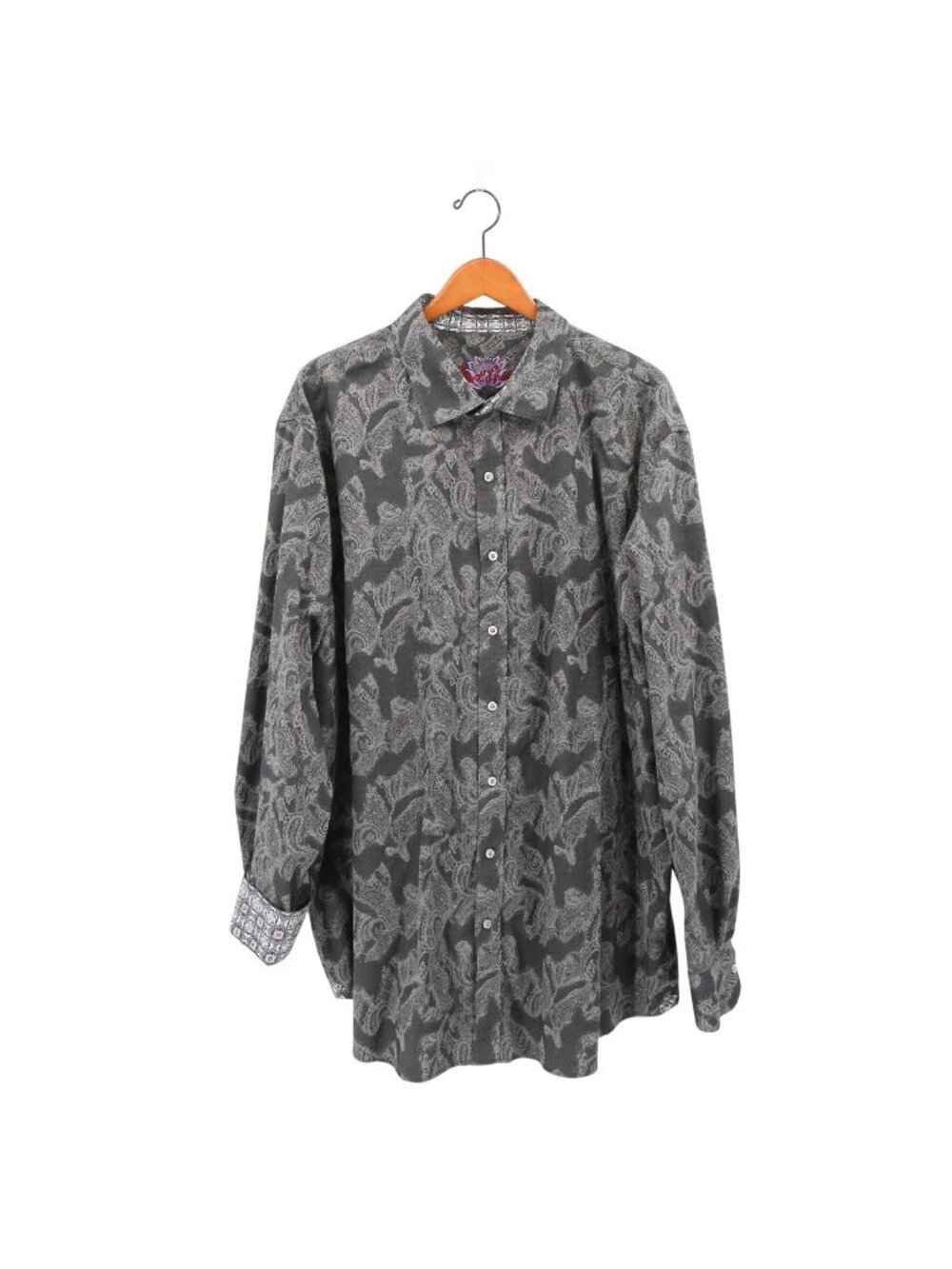 Robert Graham Paisley Gray Button Front Flip Cuff Shirt 3XLT 3XL Tall